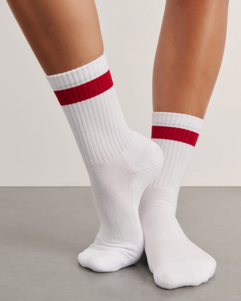 Jag Embroidered Sport Sock in WHITE/RED
