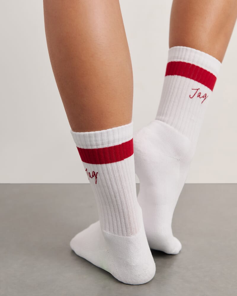 Jag Embroidered Sport Sock in WHITE/RED