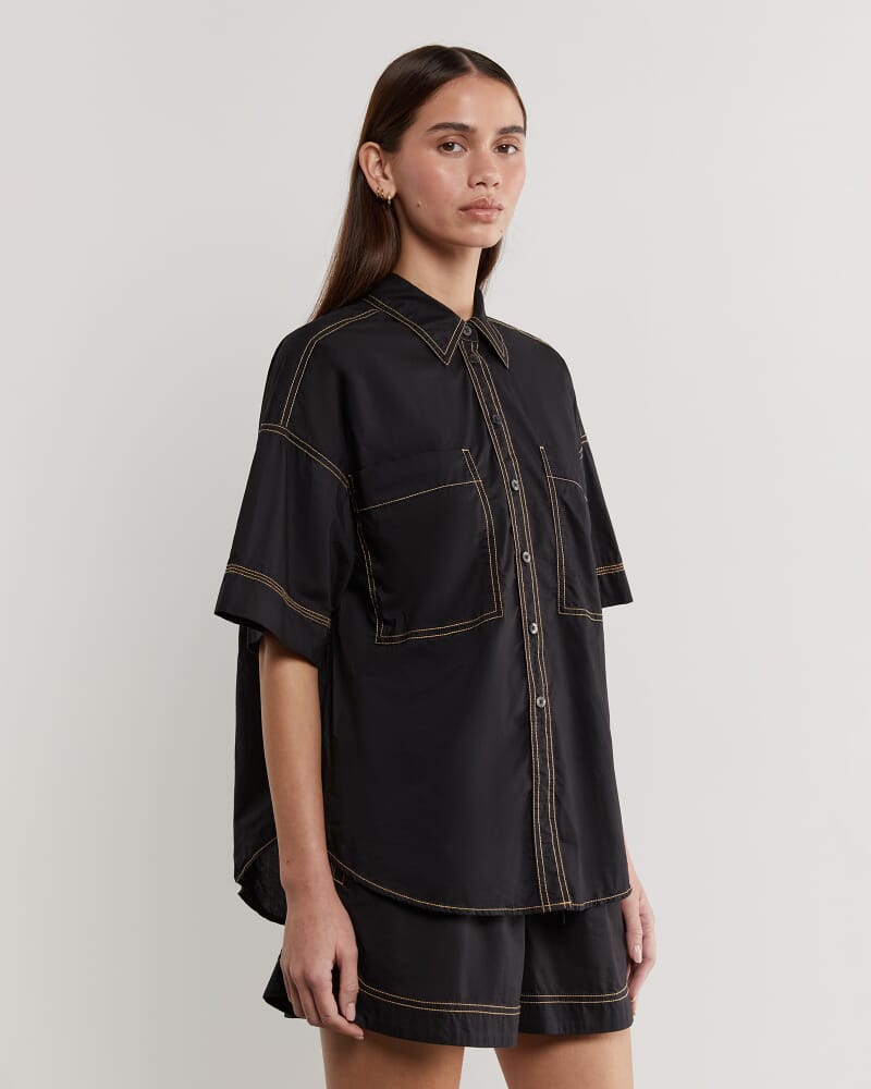 Eden Cotton Relaxed Shirt in BLACK