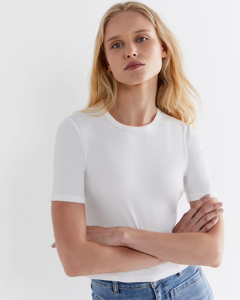 Celina Cotton Crew Neck Tee in WHITE
