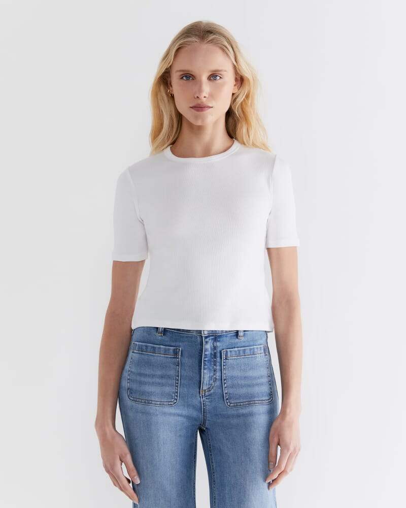 Celina Cotton Crew Neck Tee in WHITE