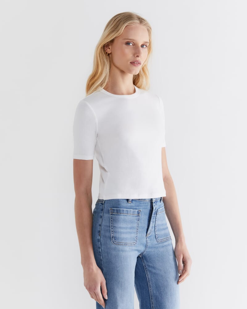 Celina Cotton Crew Neck Tee in WHITE