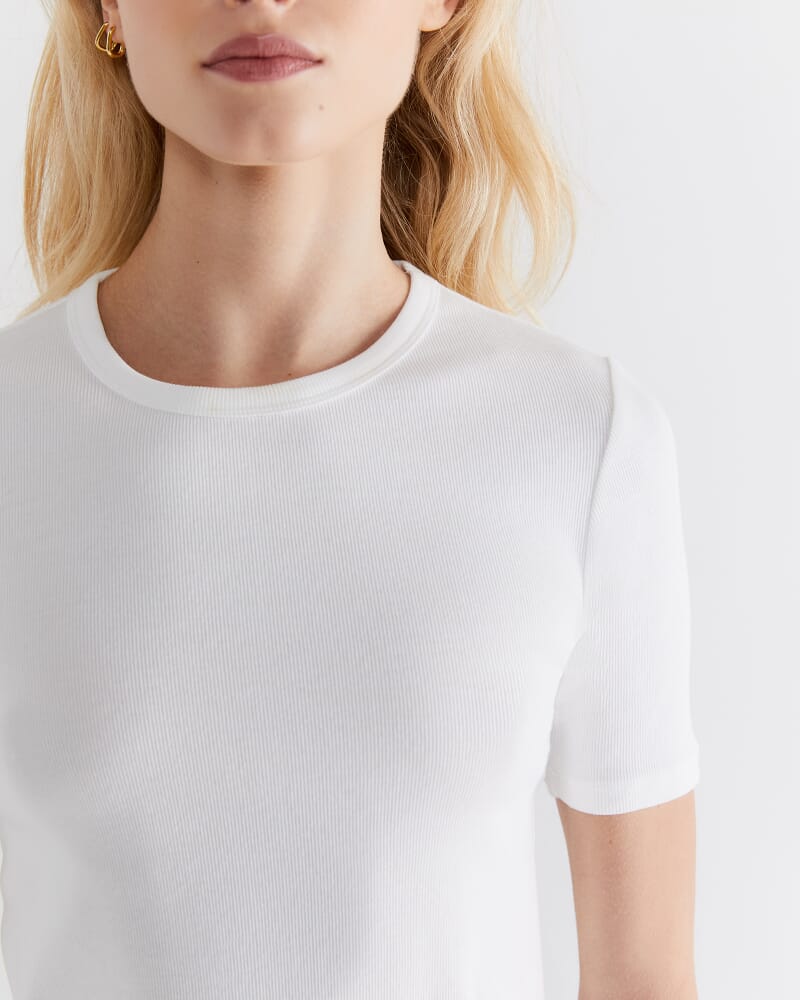 Celina Cotton Crew Neck Tee in WHITE