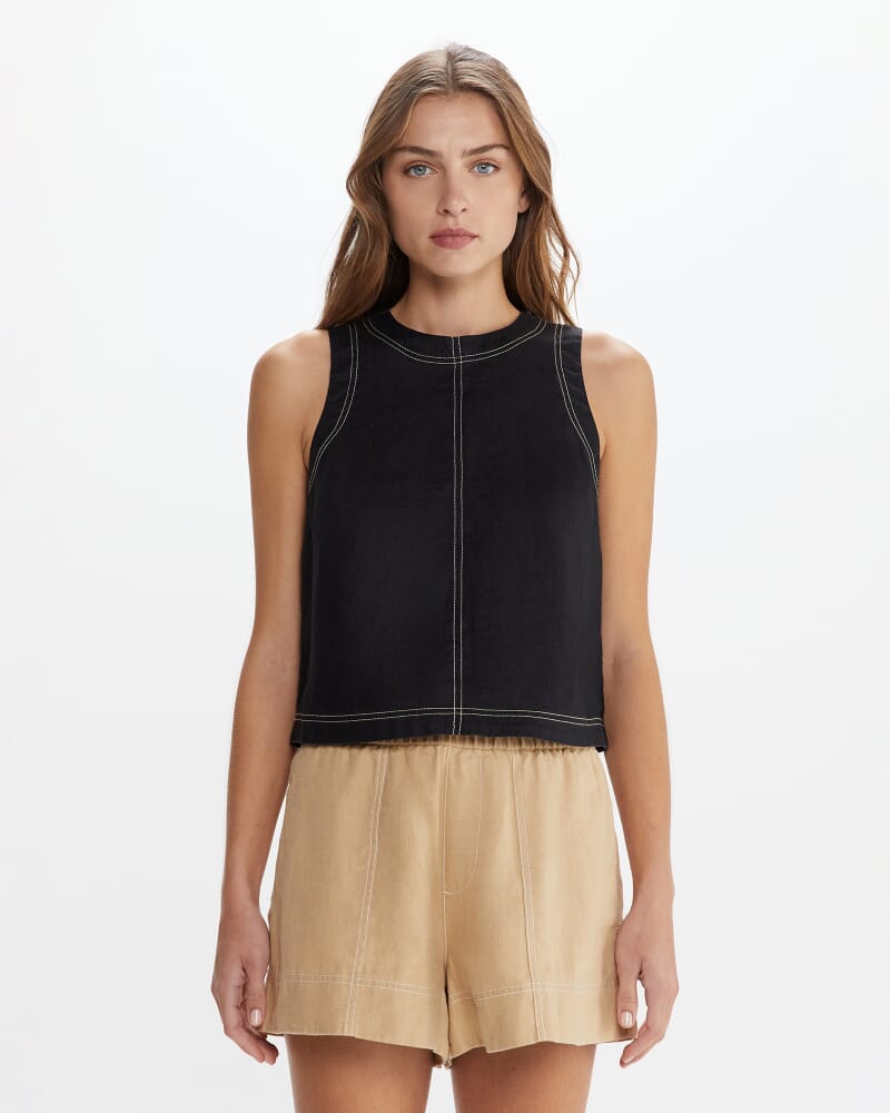 Ann Linen Open Back Top in BLACK