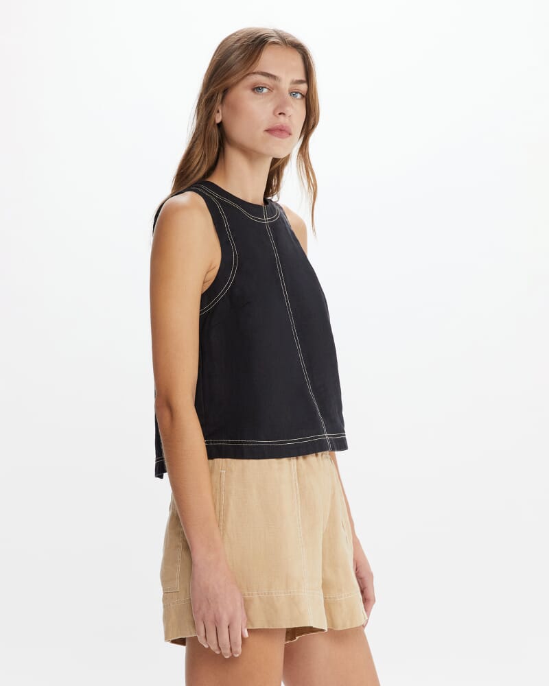 Ann Linen Open Back Top in BLACK