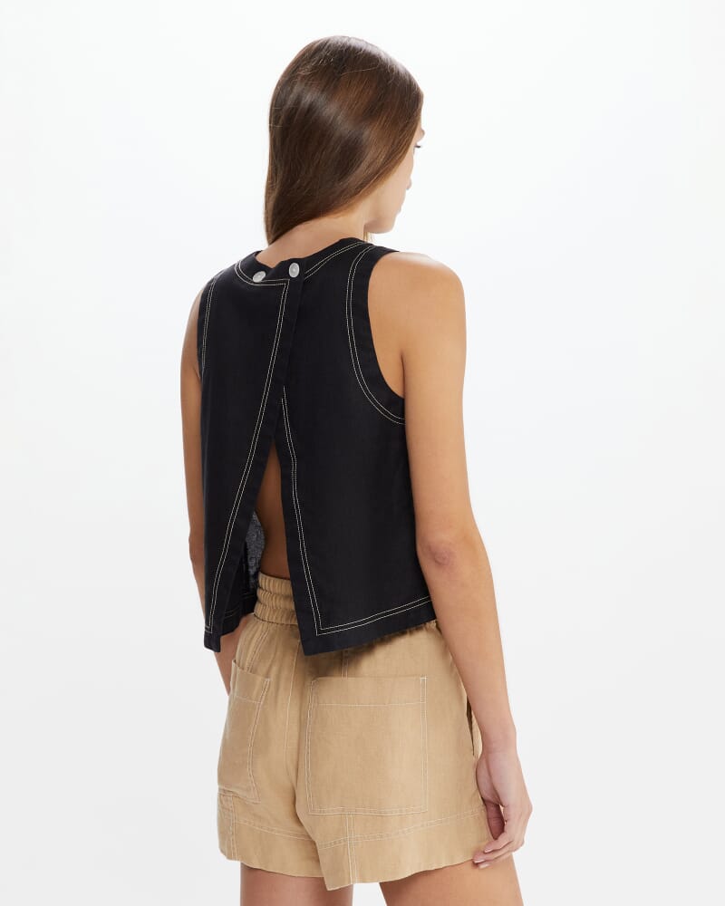 Ann Linen Open Back Top in BLACK