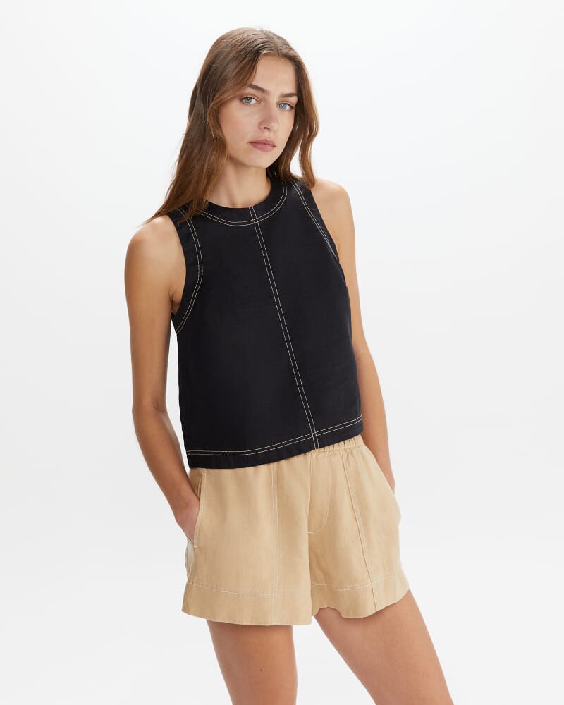 Ann Linen Open Back Top in BLACK
