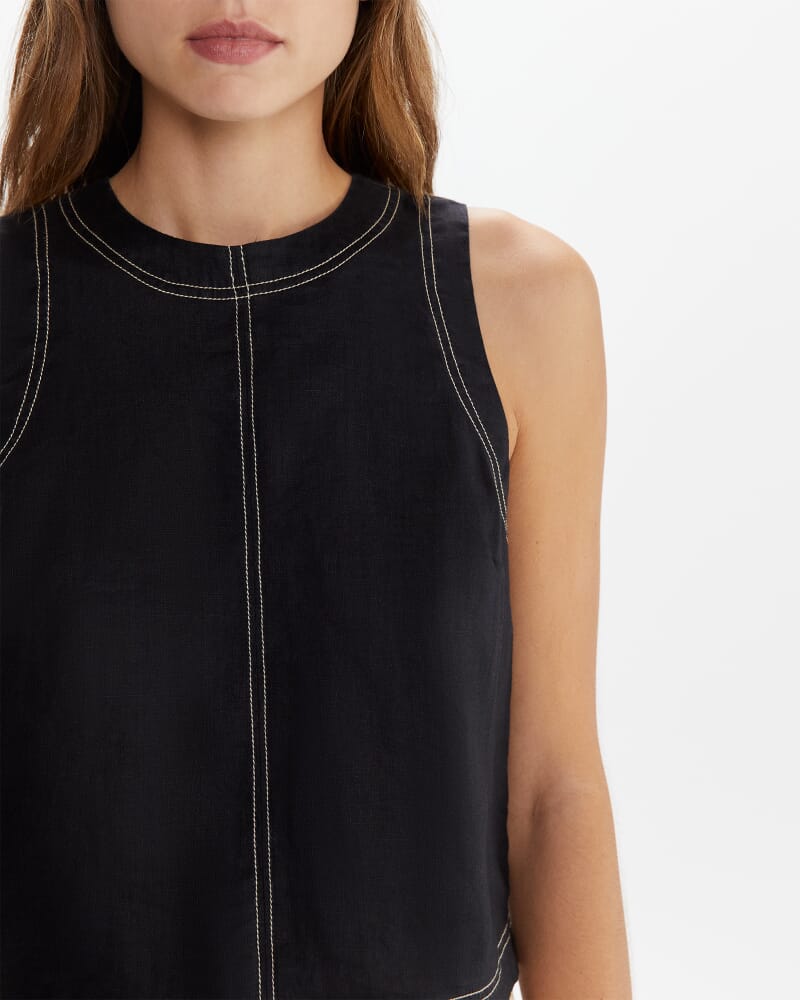 Ann Linen Open Back Top in BLACK