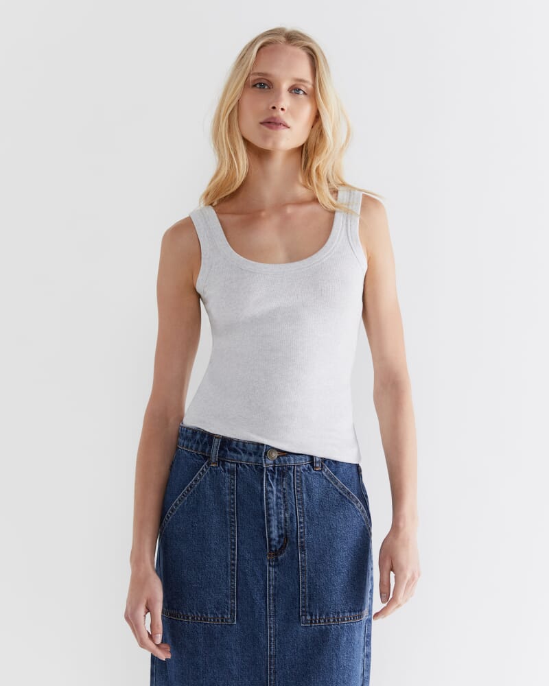Celina Cotton Rib Crew Tank in GREY MARLE