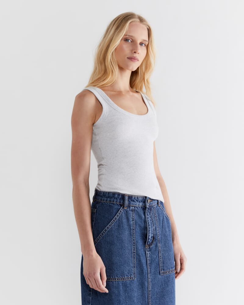Celina Cotton Rib Crew Tank in GREY MARLE