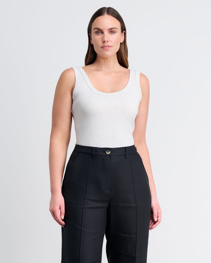 Celina Cotton Rib Crew Tank in GREY MARLE