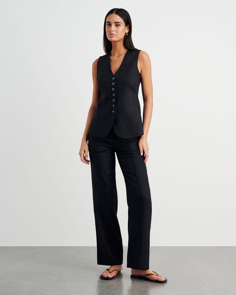 Kayla Linen Vest in BLACK