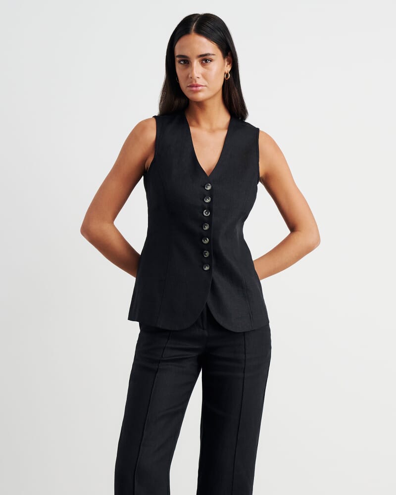 Kayla Linen Vest in BLACK