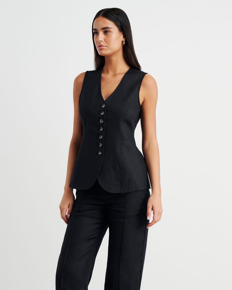 Kayla Linen Vest in BLACK