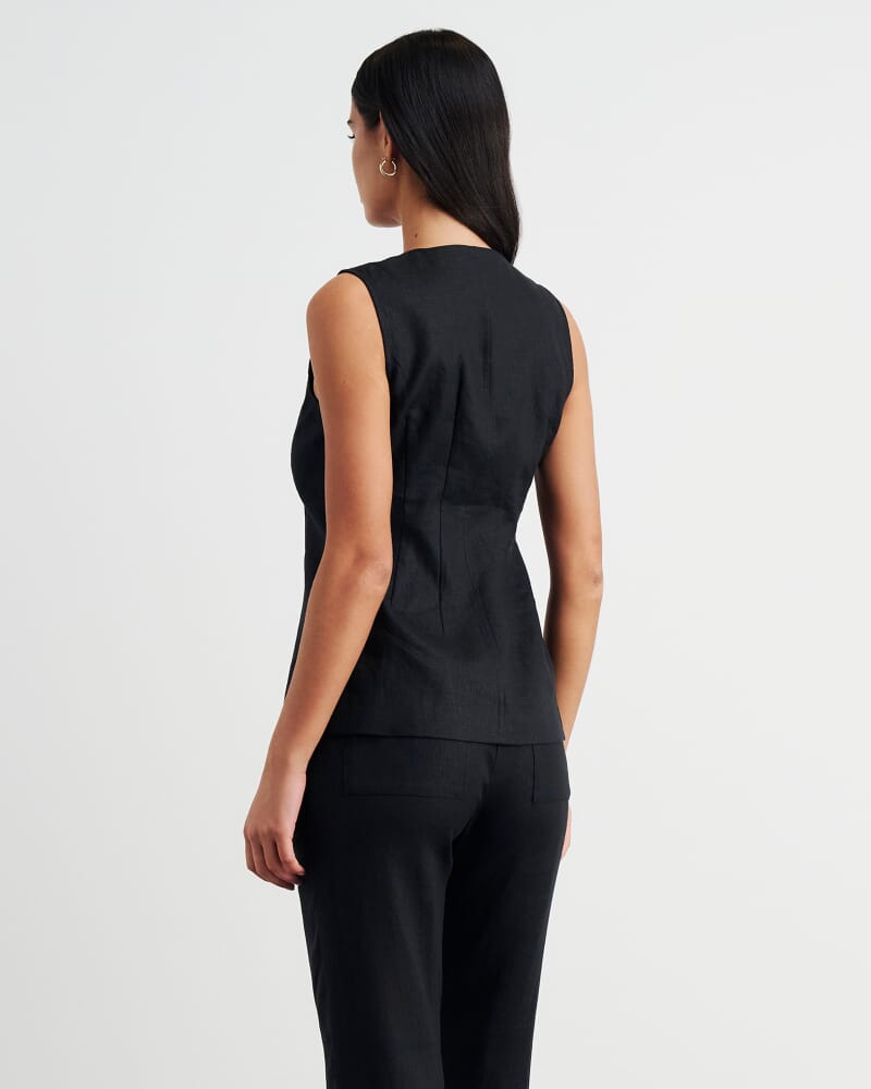 Kayla Linen Vest in BLACK
