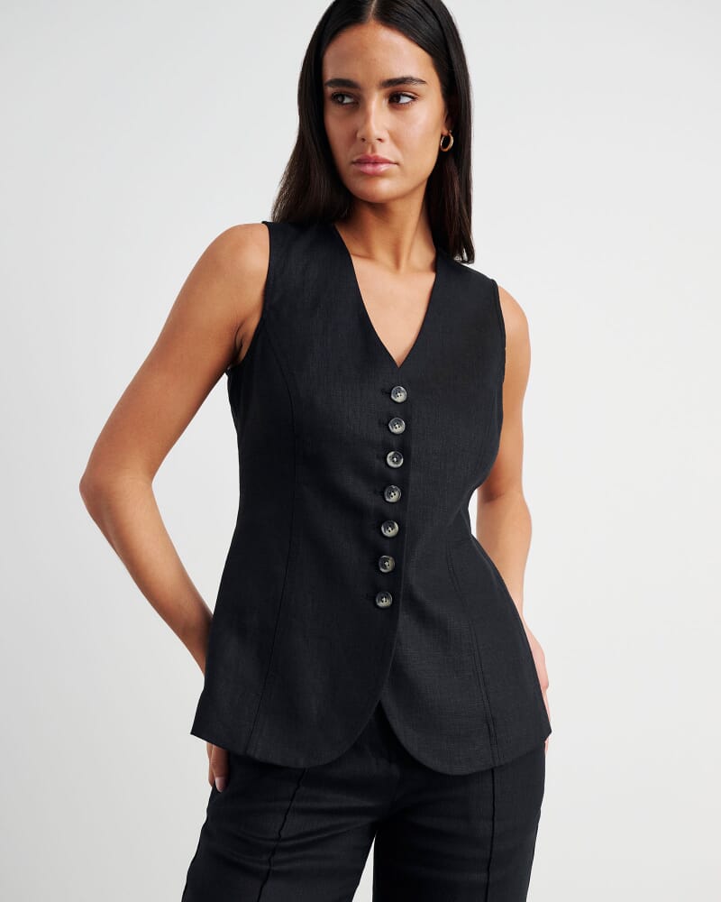 Kayla Linen Vest in BLACK