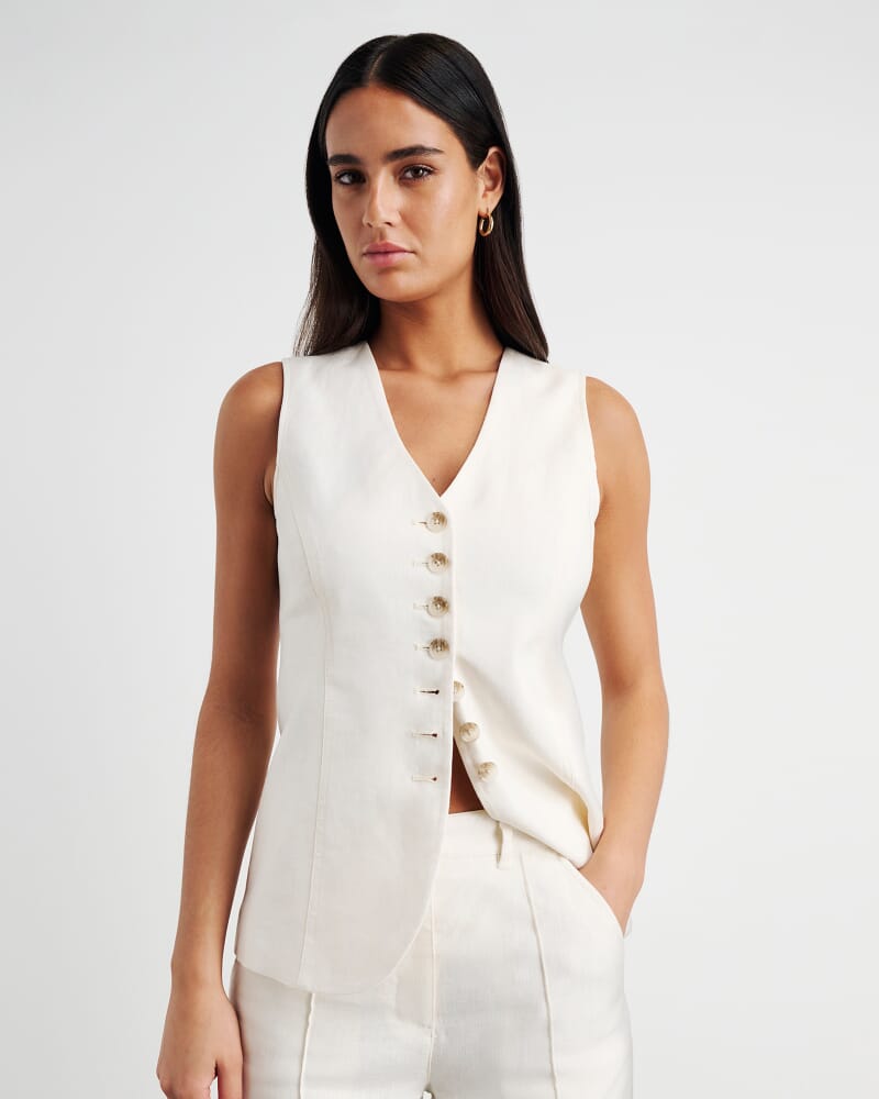 Kayla Linen Vest in MILK