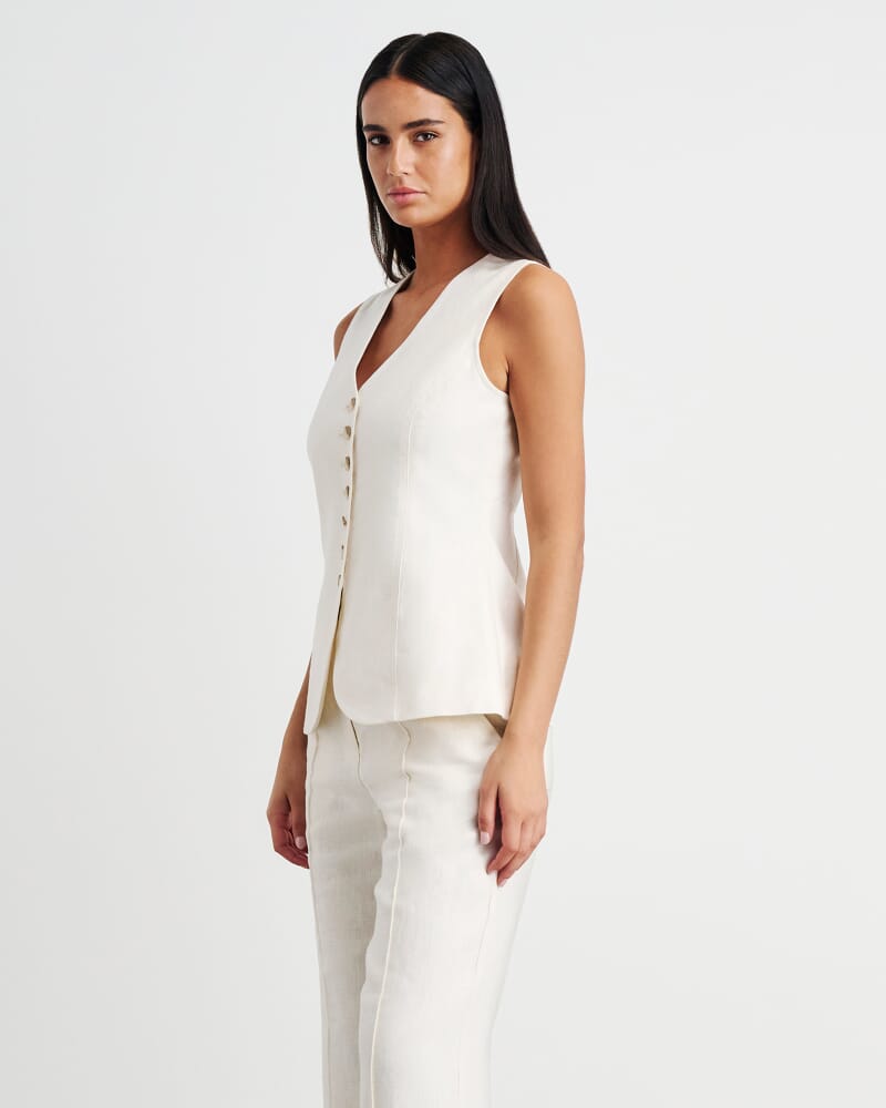 Kayla Linen Vest in MILK
