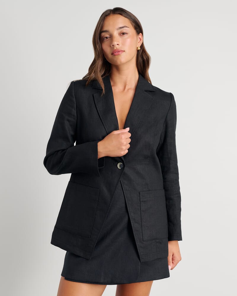 Kayla Linen Blazer in BLACK