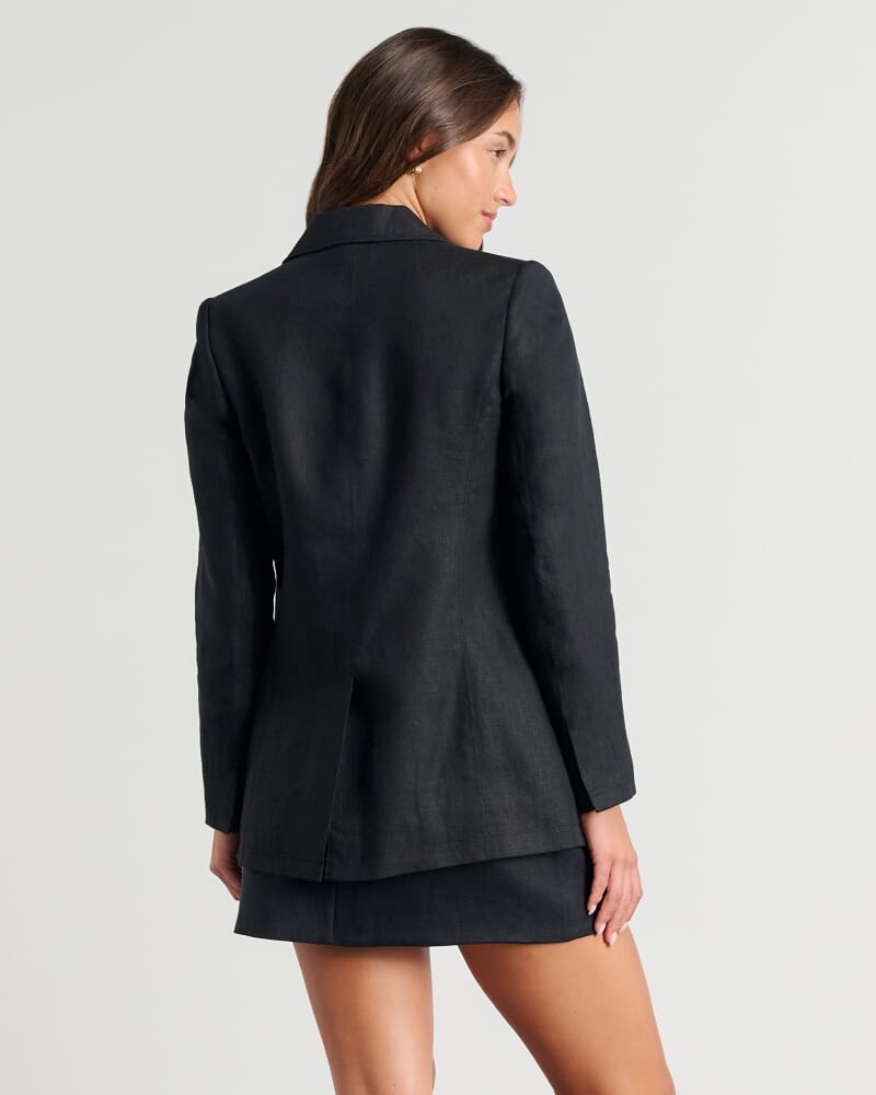 Kayla Linen Blazer in BLACK