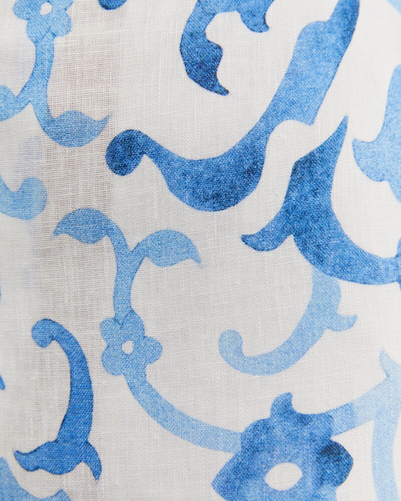 Kirsty Linen Mosaic Pant in WHITE/COBALT