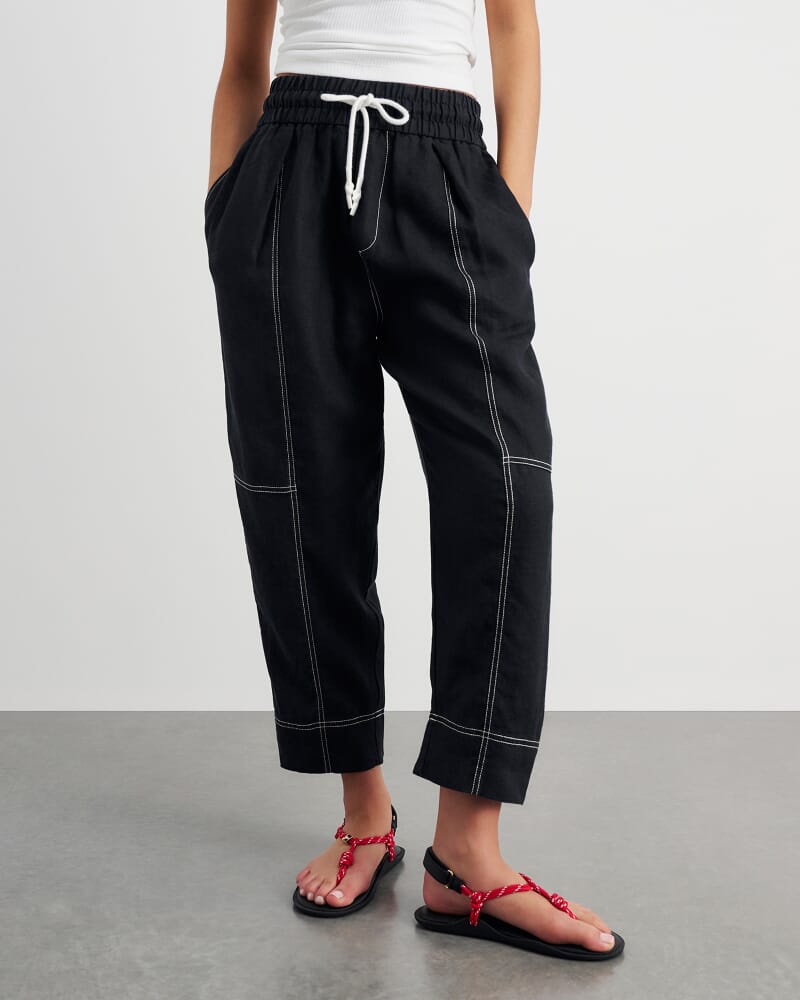 Sabine Linen Pull On Pant in BLACK