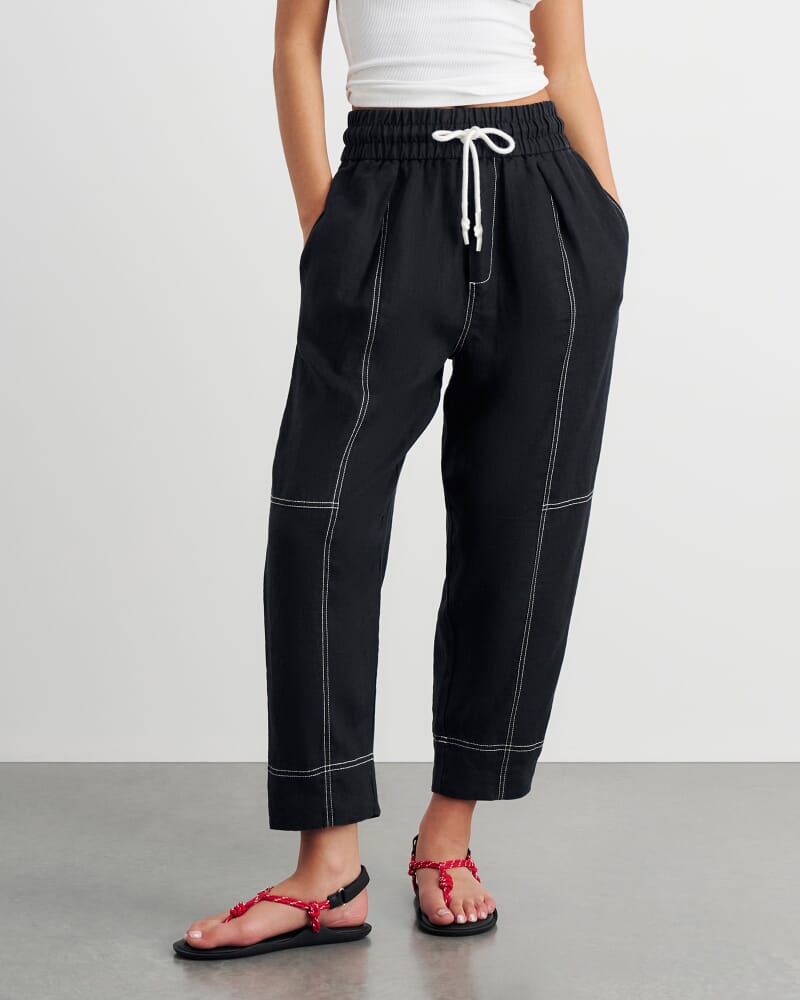 Sabine Linen Pull On Pant in BLACK