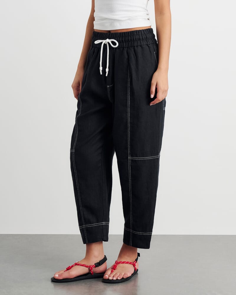 Sabine Linen Pull On Pant in BLACK