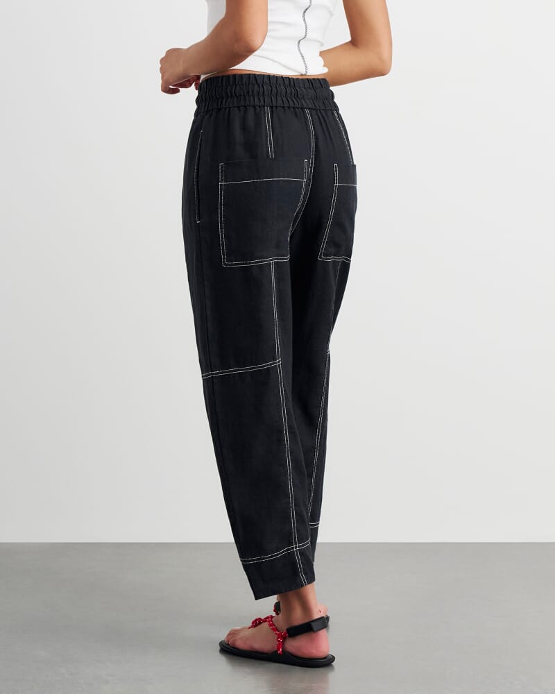 Sabine Linen Pull On Pant in BLACK