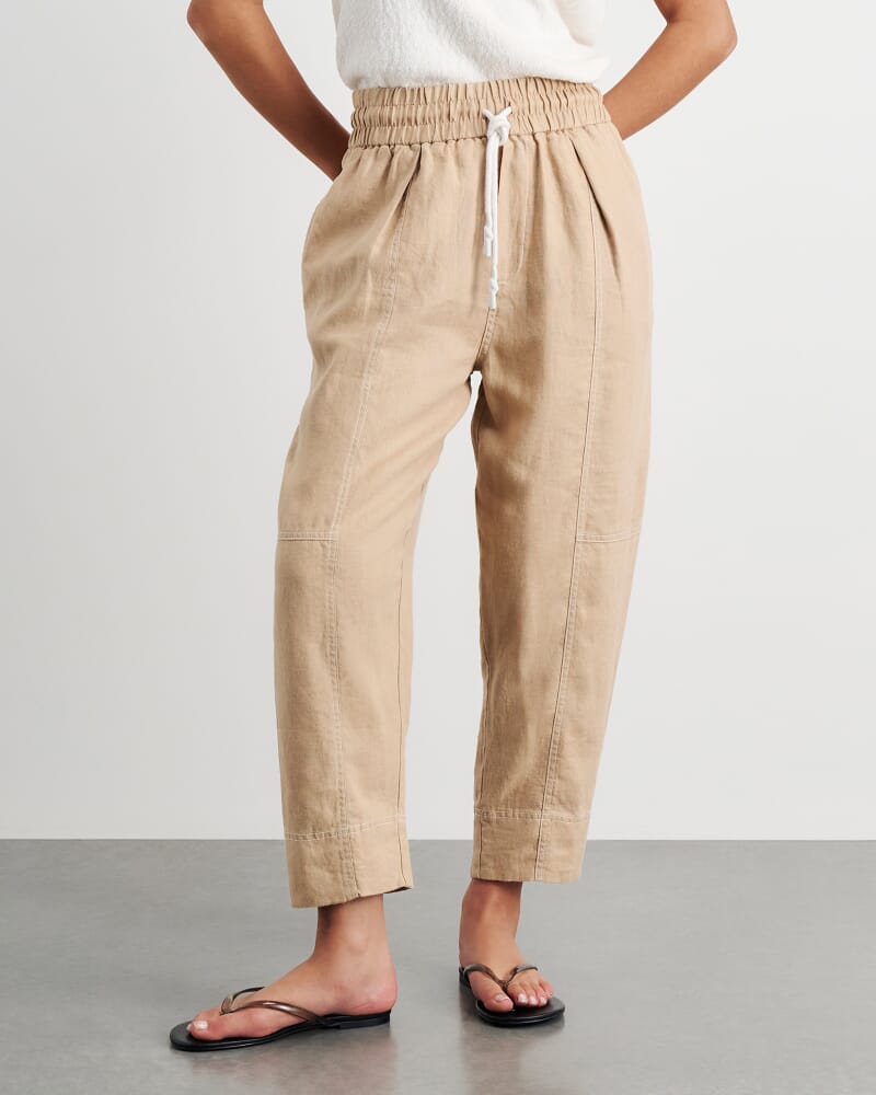 Sabine Linen Pull On Pant in SAND