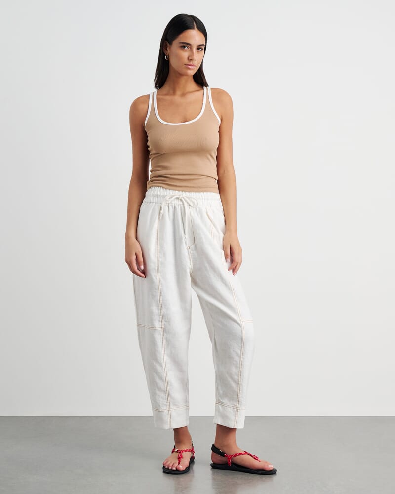 Sabine Linen Pull On Pant in WHITE