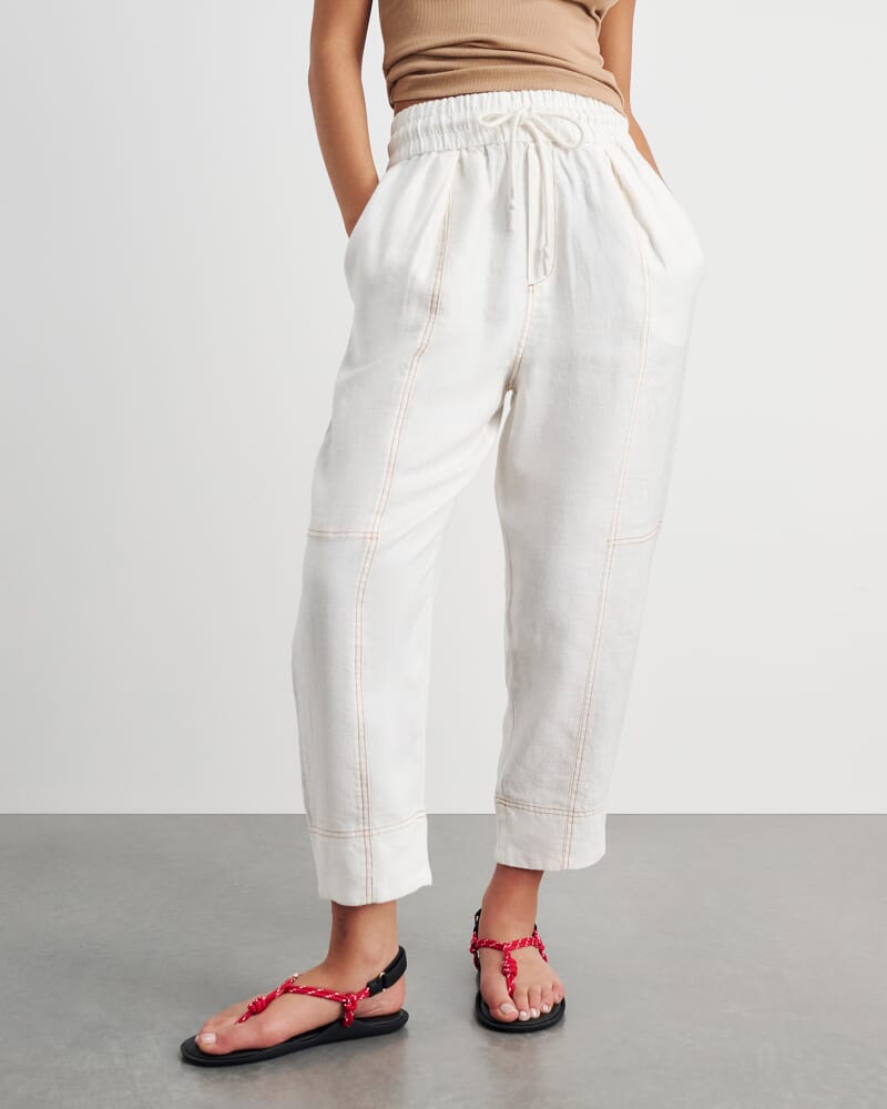 Sabine Linen Pull On Pant in WHITE