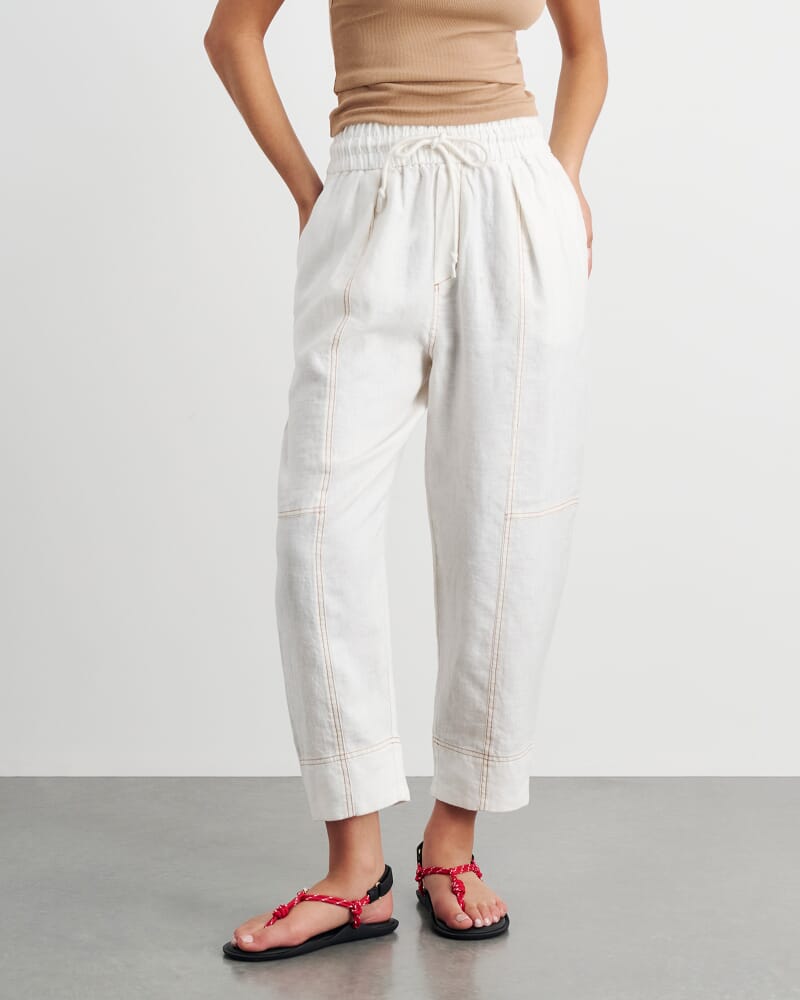 Sabine Linen Pull On Pant in WHITE