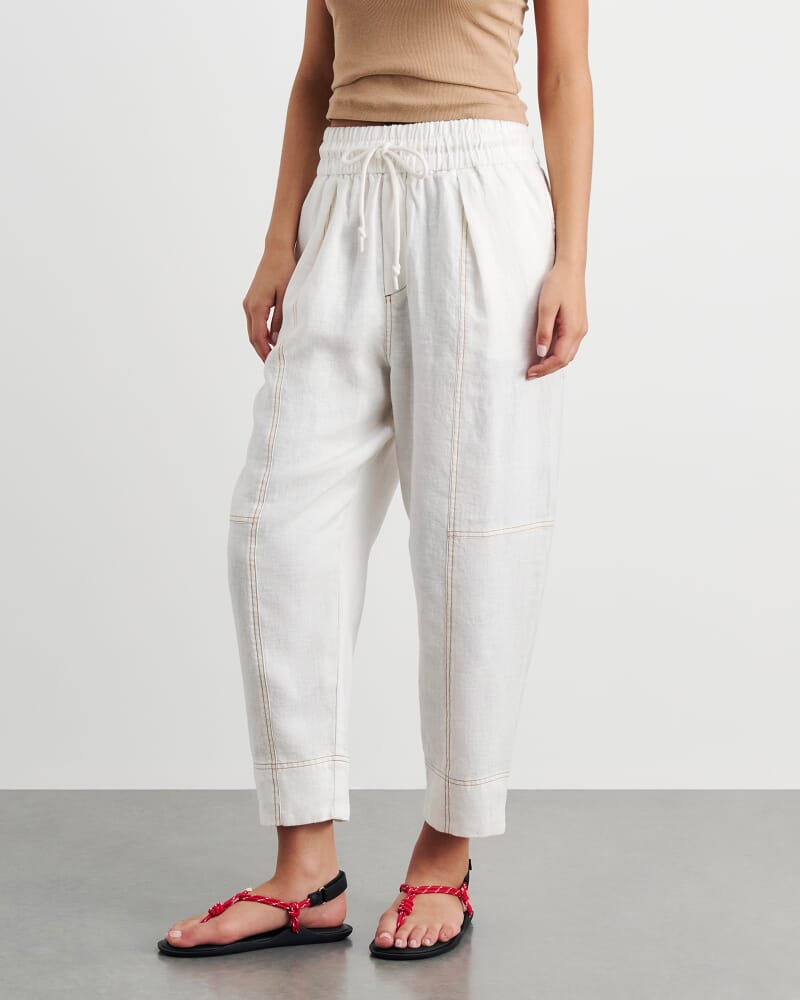 Sabine Linen Pull On Pant in WHITE
