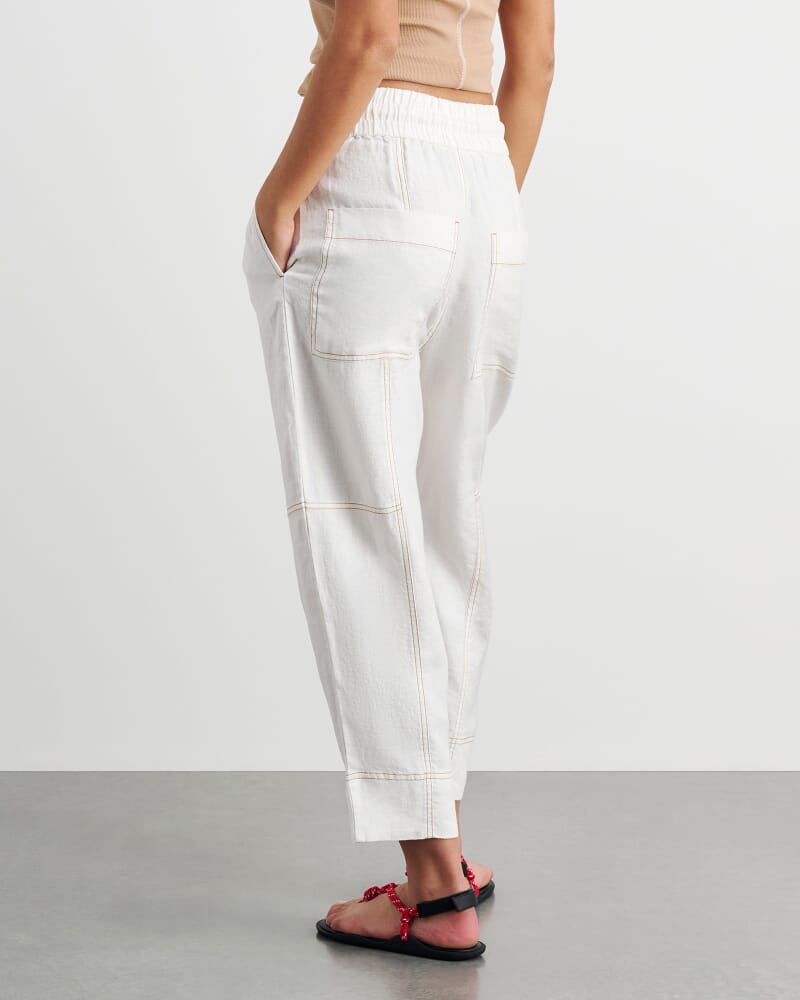 Sabine Linen Pull On Pant in WHITE