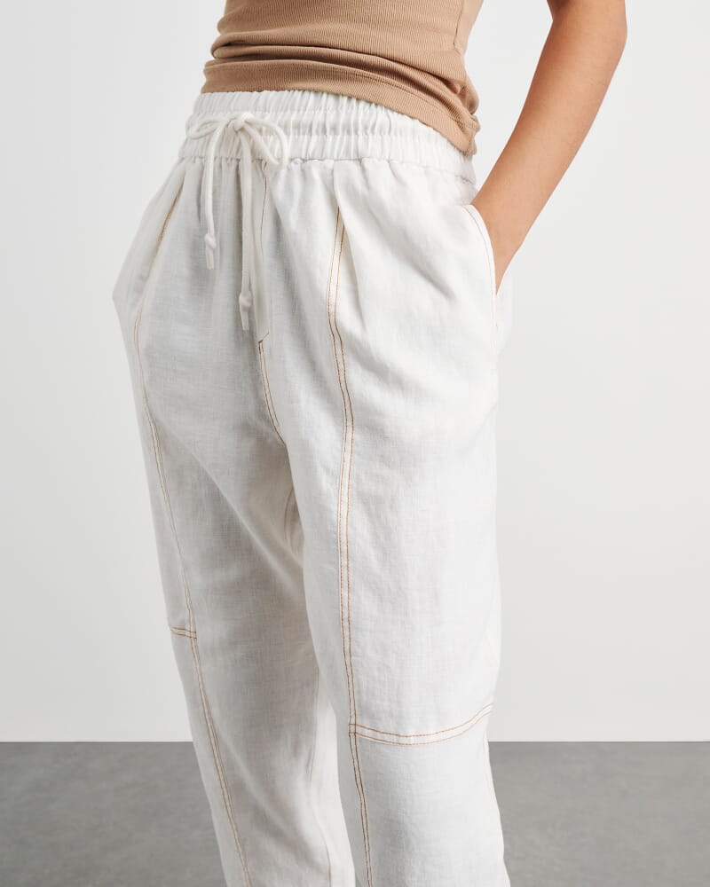 Sabine Linen Pull On Pant in WHITE