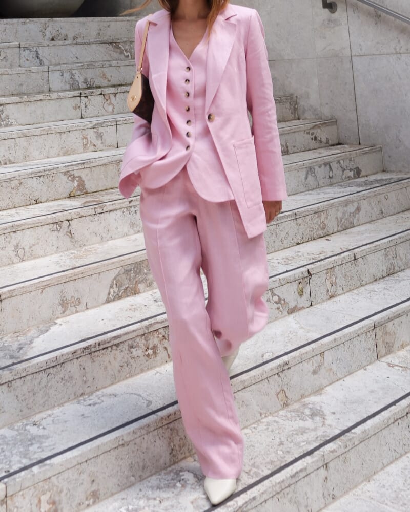 Kayla Linen Pintuck Pant in PINK
