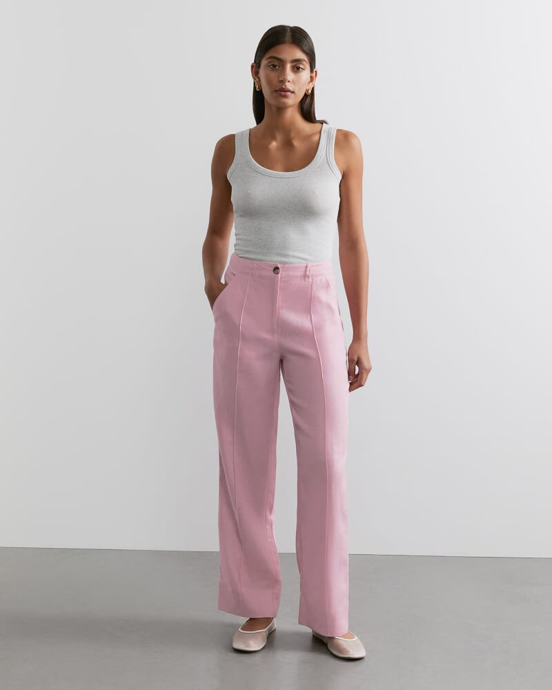 Kayla Linen Pintuck Pant in PINK