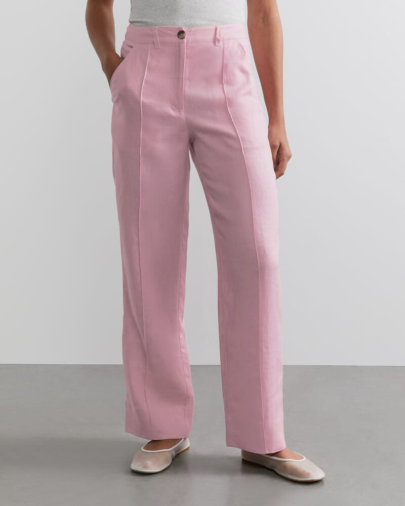 Kayla Linen Pintuck Pant in PINK