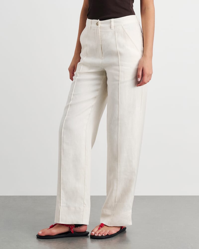 Kayla Linen Pintuck Pant in MILK