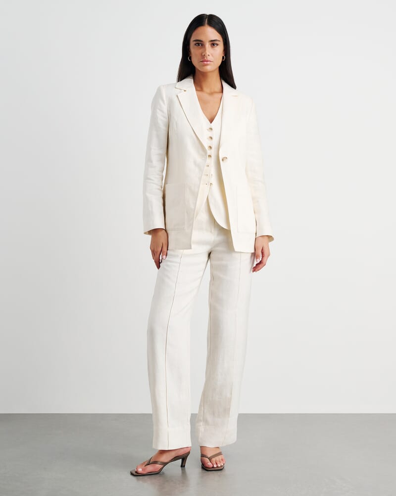 Kayla Linen Pintuck Pant in MILK