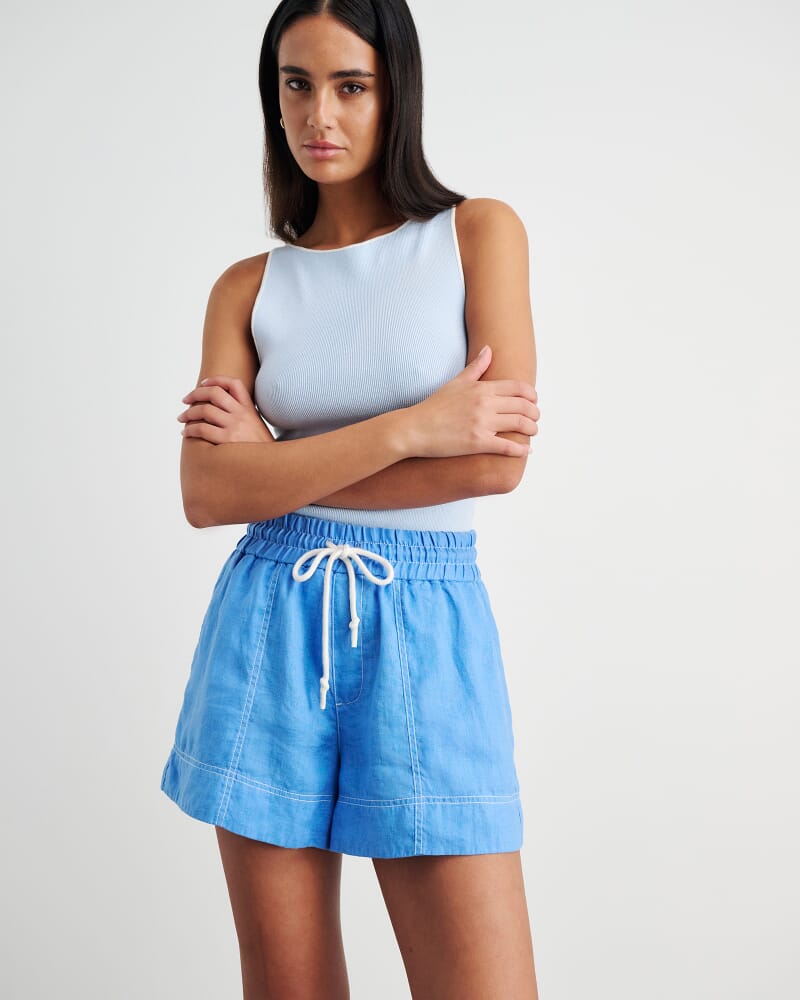 Gigi Linen Pull On Short in AZURE