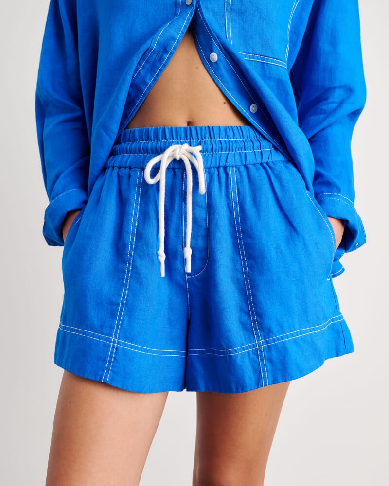 Gigi Linen Pull On Short in BRIGHT BLUE