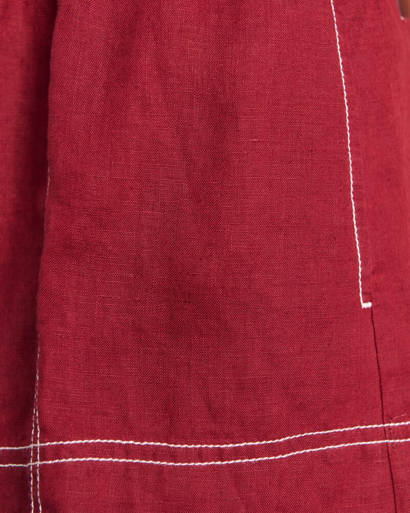 Gigi Linen Pull On Short in BURGUNDY