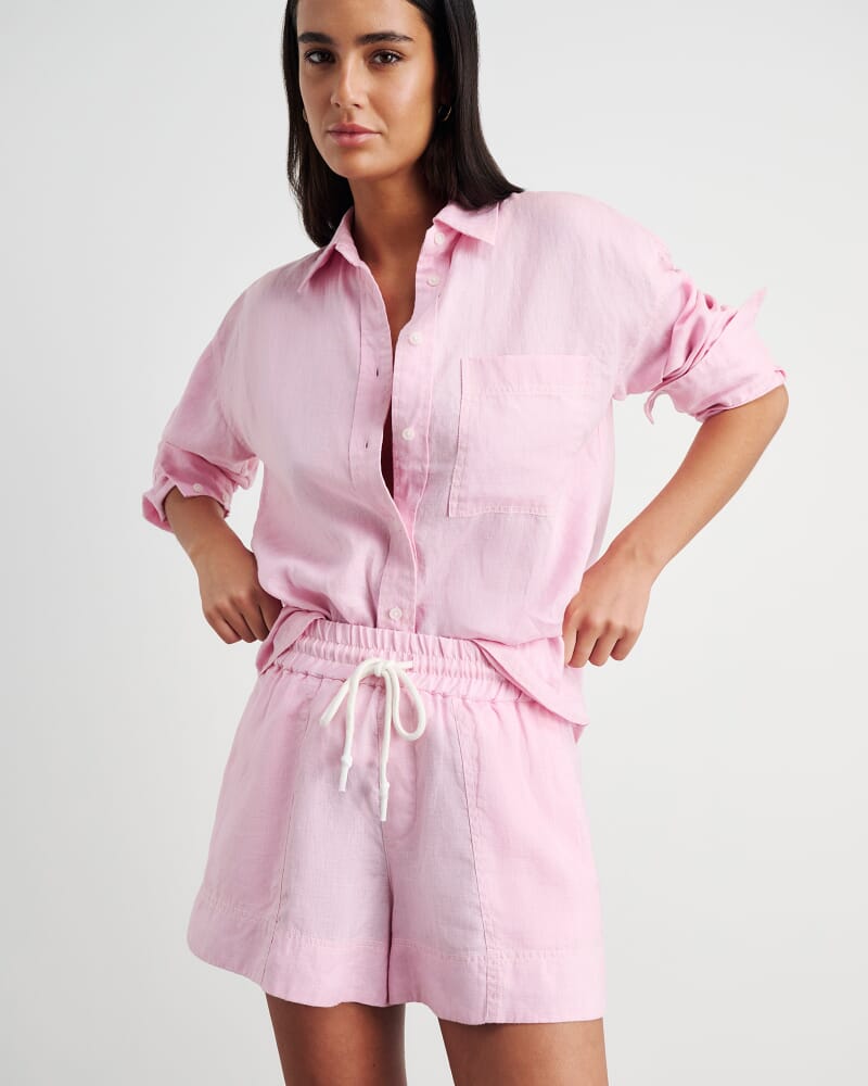Gigi Linen Pull On Short in DUSTY PINK