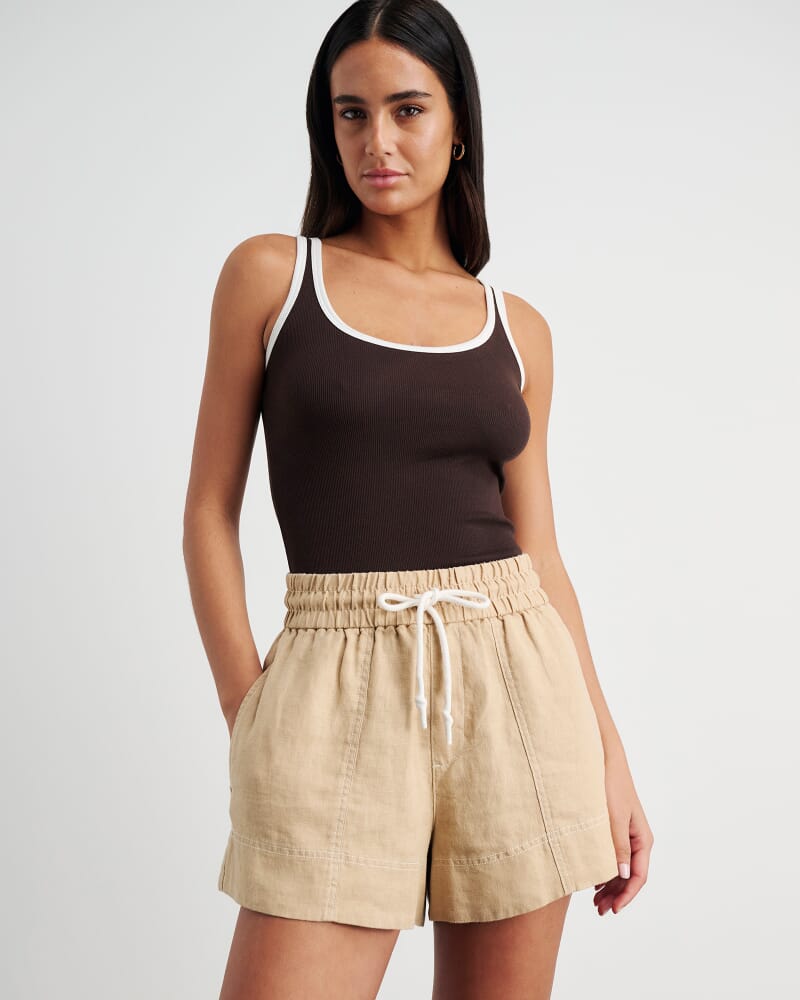 Gigi Linen Pull On Short in SAND