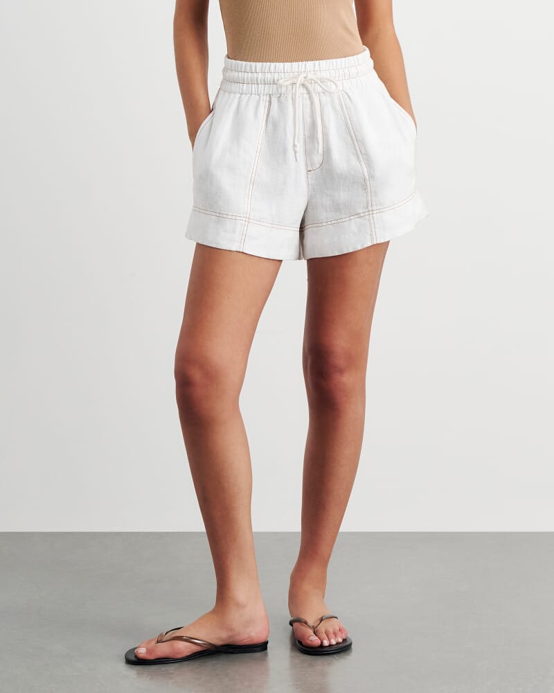 Gigi Linen Pull On Short in WHITE