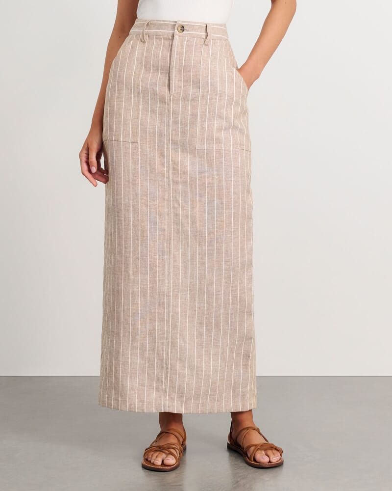 Sabine Linen Stripe Skirt in WHITE/NATURAL