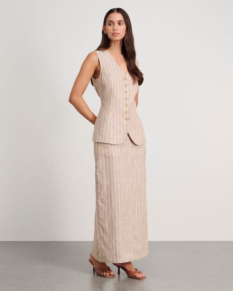 Sabine Linen Stripe Skirt in WHITE/NATURAL