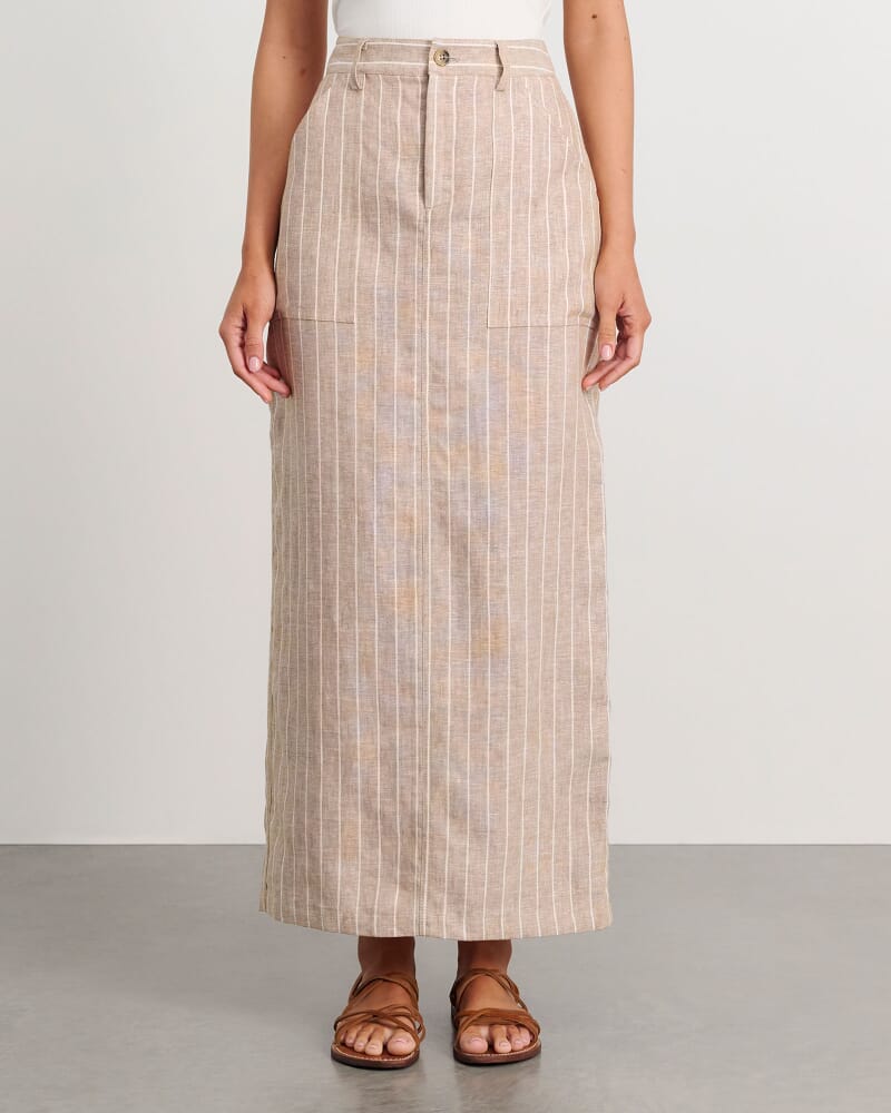 Sabine Linen Stripe Skirt in WHITE/NATURAL